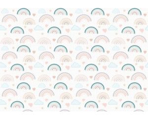 Regenboog fotobehang in zachte pastelkleuren, perfect voor een vrolijke en kleurrijke ruimte.