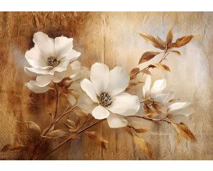 Retro bloemen in een vintage perkamentstijl, weergegeven op een fotobehang dat een nostalgische sfeer oproept.