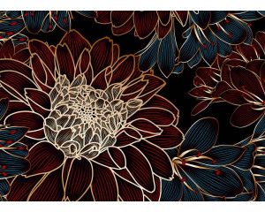 Een fotobehang met een rijke compositie, waarin een grote bordeauxrode bloem met subtiele gouden accenten zorgt voor een luxueuze en weelderige uitstraling.