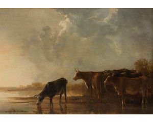 Fotobehang met een schilderachtig landschap van koeien grazend in een weide, geïnspireerd op het schilderij van Gerard Bilders uit 1860-1865.
