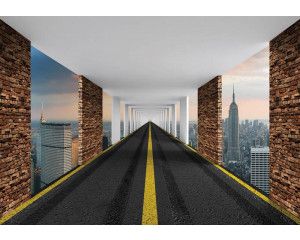 New York 3D-straat fotobehang, met een indrukwekkende weergave van een levendige stadsstraat.