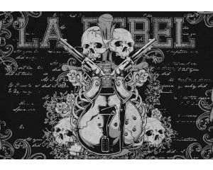 Rock gitaar en schedel op fotobehang, stoer en rebels.