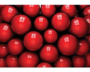 Rode ballen in abstracte vormen, fotobehang met een moderne en artistieke uitstraling.