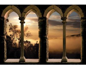 Romeins uitzicht met pilaren, 3D-perspectief van Rome op een artistiek fotobehang.