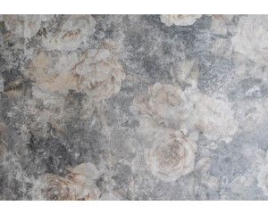 Grijze rozen afgebeeld op een betonnen muur, een fotobehang met een moderne en minimalistische stijl.