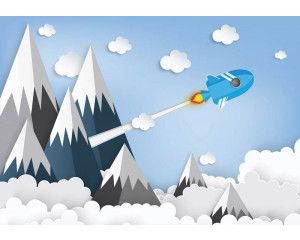 Fotobehang van een ruimtevakantie, speels en kleurrijk voor babykamers.