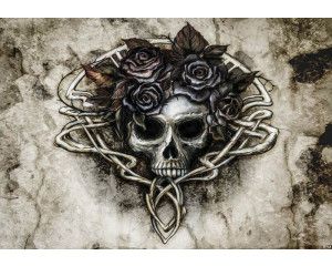 Fotobehang van Sarah's Lament met skulls en zwarte rozen, alchemie thema.