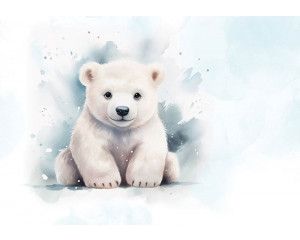 Fotobehang van een schattige ijsbeer, perfect voor een kinderkamer met dierenthema.