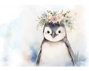 Fotobehang van een schattige pinguïn, speels en leuk voor kinderen.