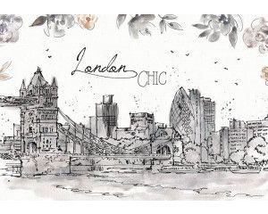 Fotobehang met een schilderachtige weergave van Londen met de iconische Tower Bridge en de stad op de achtergrond. Een chic ontwerp.