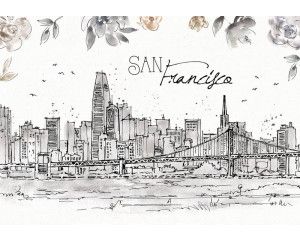 Fotobehang met een schilderachtige weergave van San Francisco met de iconische Golden Gate Bridge en de stad op de achtergrond. Een stijlvol ontwerp.