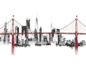 Fotobehang met een schilderachtige brug en een indrukwekkende skyline in warme kleuren. Een stijlvol ontwerp.