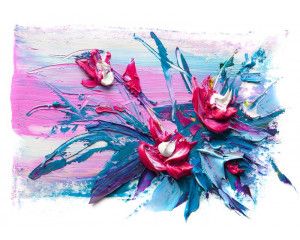 Fotobehang met abstracte bloemen in een kunstwerk van verf op doek.