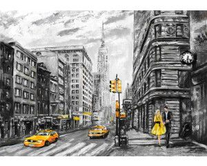 Fotobehang van een abstract schilderij van New York met kunst en verfdoek.