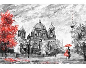 Schilderij van Berlijn in abstract kunststijl op fotobehang met verfdoek en liefdevol ontwerp.