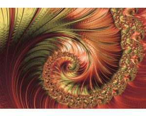 Fotobehang van sierlijke rode verenpracht, weergegeven in een abstract kunstontwerp.