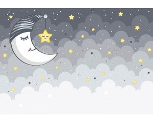 Fotobehang van slaap zacht thema met sterren, maan en wolken.