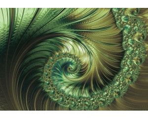 Fotobehang van smaragdgroene verenpracht, in een abstract en kunstzinnig ontwerp.