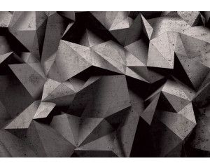 Abstract geometrisch fotobehang met zwart-grijze stenen, ideaal voor een moderne ruimte.