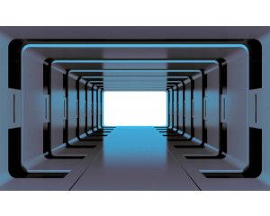Fotobehang van een 3D space tunnel, met een futuristische en abstracte weergave.