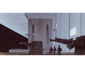 Star Wars Death Star hangar fotobehang, met iconische ruimteschepen, perfect voor sci-fi kamers.