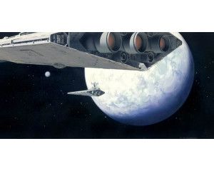 Star Destroyer RMQ fotobehang toont een Star Destroyer schip in de ruimte, in een klassieke en epische Star Wars scène.