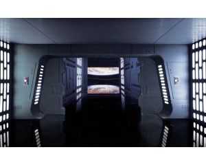 Fotobehang van de Death Star uit Star Wars, dreigend in de ruimte.