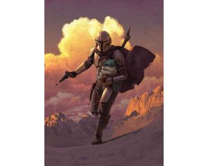 Mandalorian Escape fotobehang toont een spannende ontsnapping door de ruimte, met een achtervolging van vijandelijke schepen.