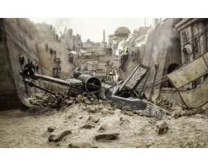 Star Wars X-Wing gevechtsscène op fotobehang, klaar voor actie.