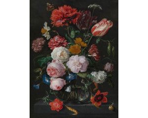 Fotobehang van een stilleven met bloemen in een glazen vaas door Jan Davidsz de Heem, Rijksmuseum.