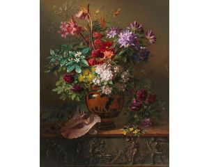 Fotobehang van een stilleven met bloemen in een Griekse vaas door Georgius Jacobus Johannes van Os, Rijksmuseum.