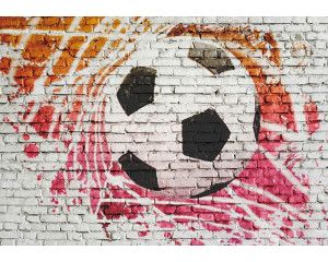 Straatvoetbal kunstwerk met graffiti muurschilderingen, urban vibes en levendige kleuren.