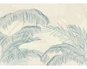 Een fotobehang met subtiele palmbladeren, waarin zachte groentinten en verfijnde palmbladeren zorgen voor een rustige en natuurlijke uitstraling.