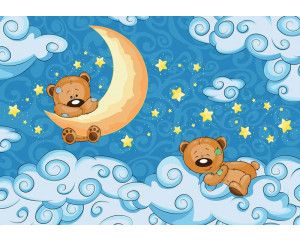 Fotobehang van teddybeertjes in een babykamer met wolken, schattig en zacht.