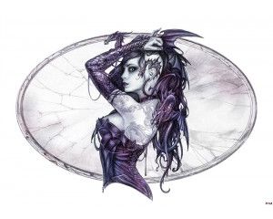 Fotobehang van de 'Taintgetatoerde vrouw', artistiek en gedetailleerd.