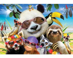 Tropische dieren en panda's, dolle beestenboel fotobehang met een kleurrijke en speelse uitstraling.