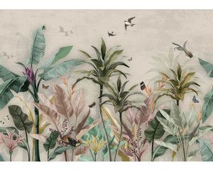 Tropische jungleplanten in een vintage botanische stijl, afgebeeld op een prachtig fotobehang.