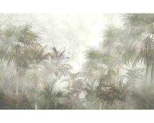 Fotobehang van tropische planten en jungle, met botanische details en weelderige palmbomen.