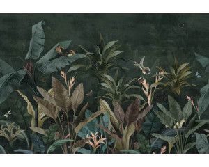 Botanische jungleplanten met een vintage twist, weergegeven op dit tropische fotobehang.