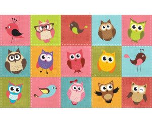 Uilen en vogeltjes, vrolijk fotobehang voor kinderkamers met een speelse weergave van dieren.