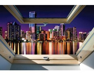 Fotobehang met uitzicht op New York door een dakraam, 3D-effecten van de Amerikaanse stad.