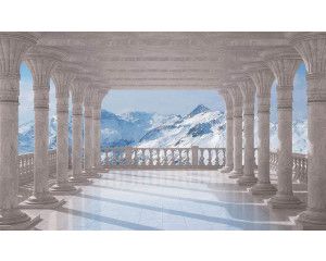 Uitzicht op de besneeuwde bergen, fotobehang met een serene weergave van de natuur.