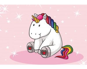 Roze unicorn met sterren op fotobehang, ideaal voor de peuter- en kinderkamer.