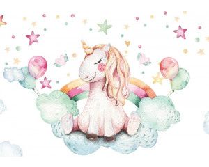 Fotobehang van een unicorn in de wolken, kinderkamer thema.