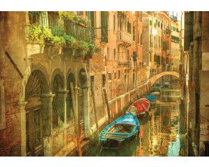 Venetie schilderij fotobehang met gondels en grachten, artistiek en sfeervol.