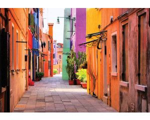 Fotobehang van de kleurrijke straten van Burano, Venetië, Italië met vissershuisjes.