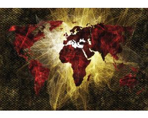 Fotobehang met een verlichte wereldkaart, abstracte kunst met de planeet aarde als thema.