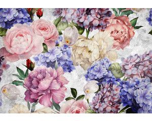 Vintage bloemen fotobehang, kunstzinnig schilderij met bloemmotieven.