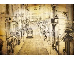 Stad in vintage stijl, oud weergegeven op een fotobehang voor een nostalgische sfeer.