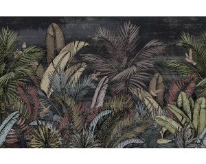 Fotobehang met vintage jungleplanten, rijk aan botanische details en weelderige bladeren.